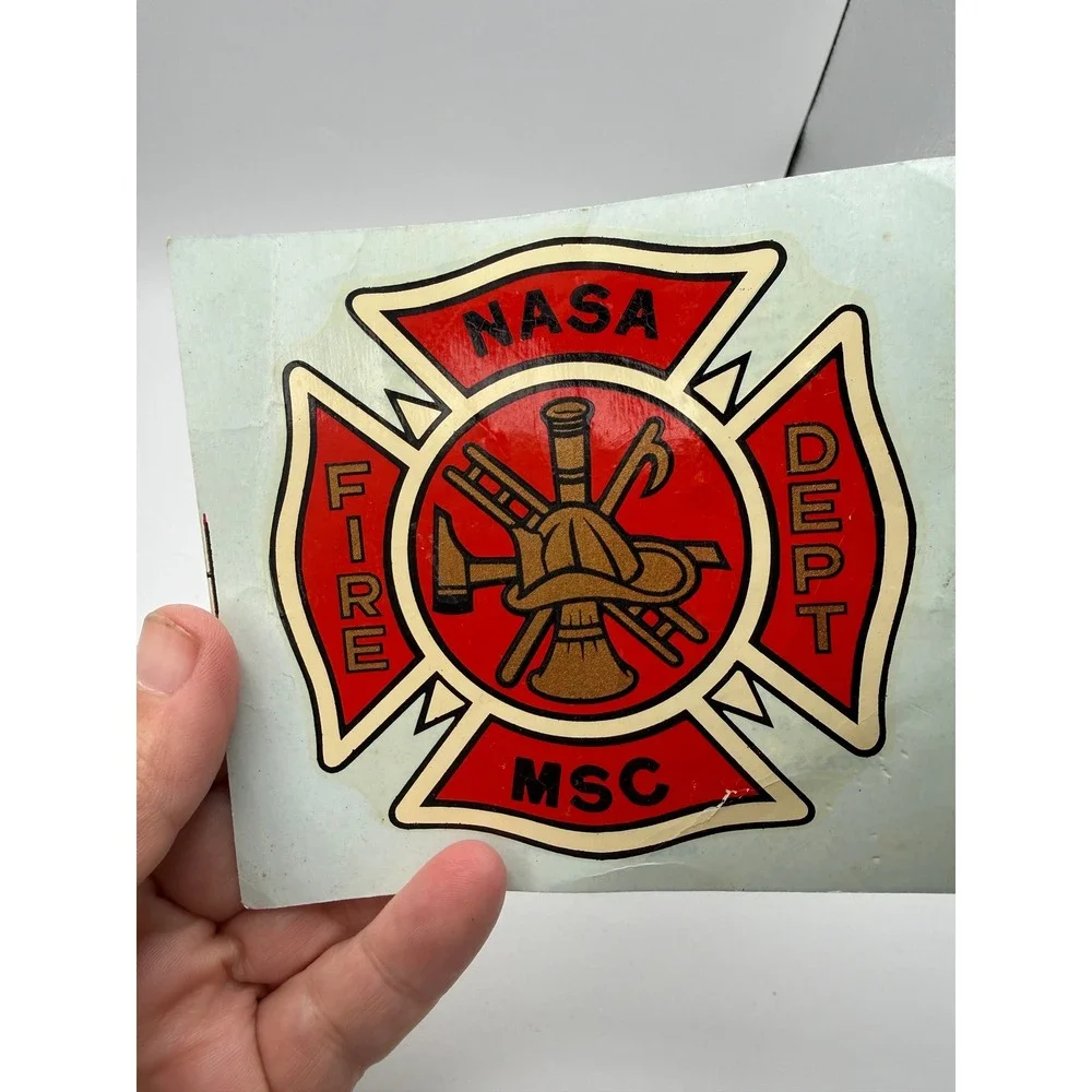 Vintage NASA Meatball Sticker and NASA MSC Fire Dept Maltese Cross Decal Set‎